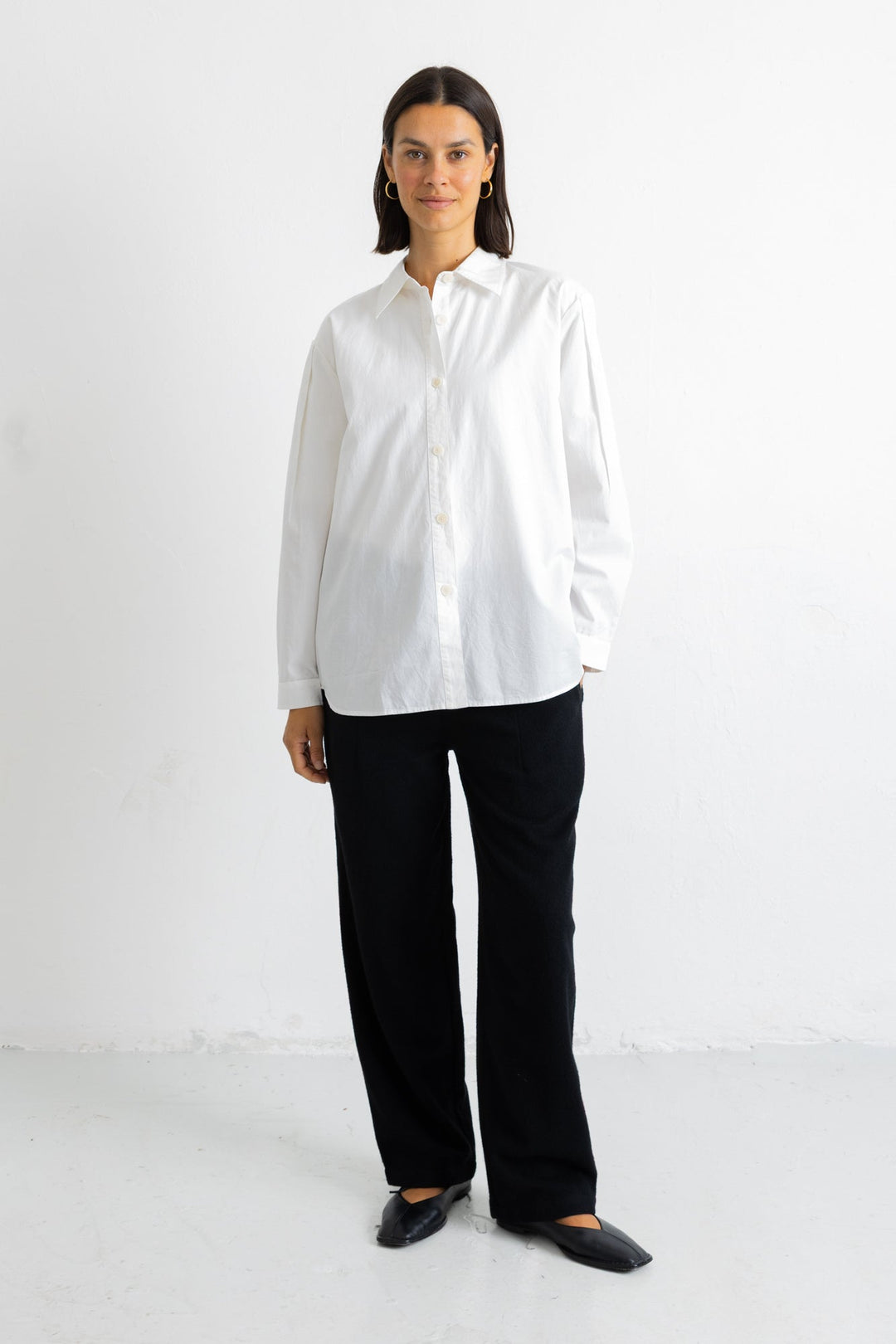 Cross Pleat Shirt - White Poplin
