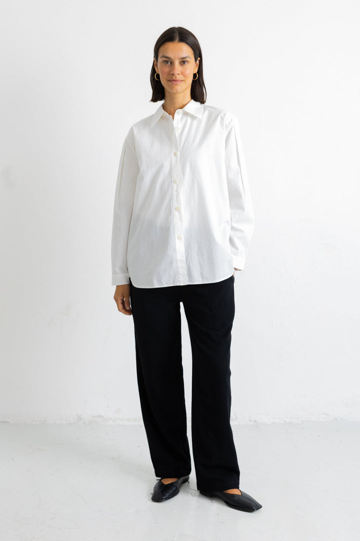 Cross Pleat Shirt - White Poplin