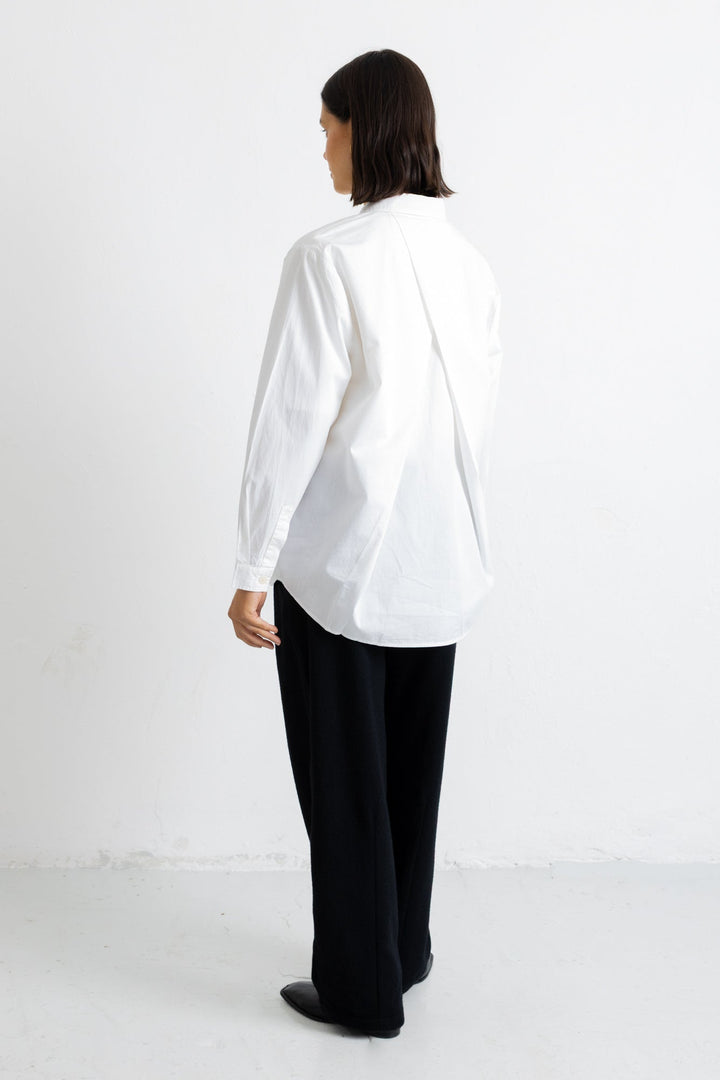 Cross Pleat Shirt - White Poplin
