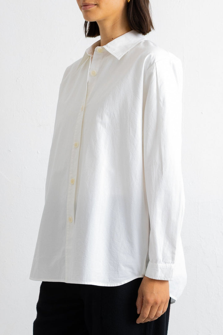 Cross Pleat Shirt - White Poplin