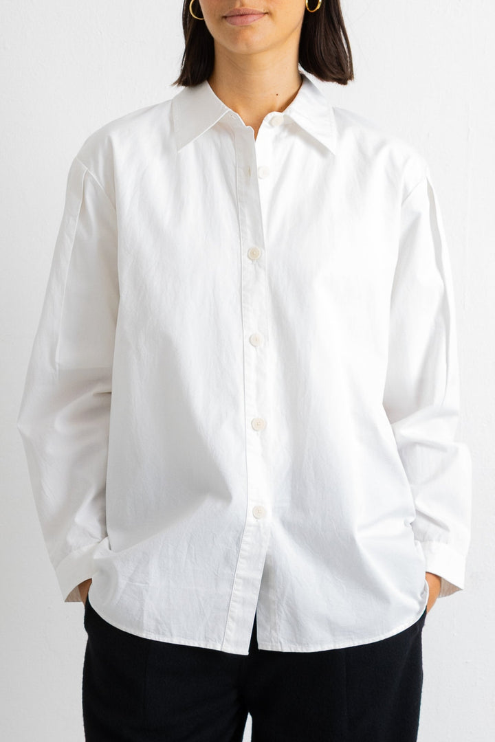 Cross Pleat Shirt - White Poplin
