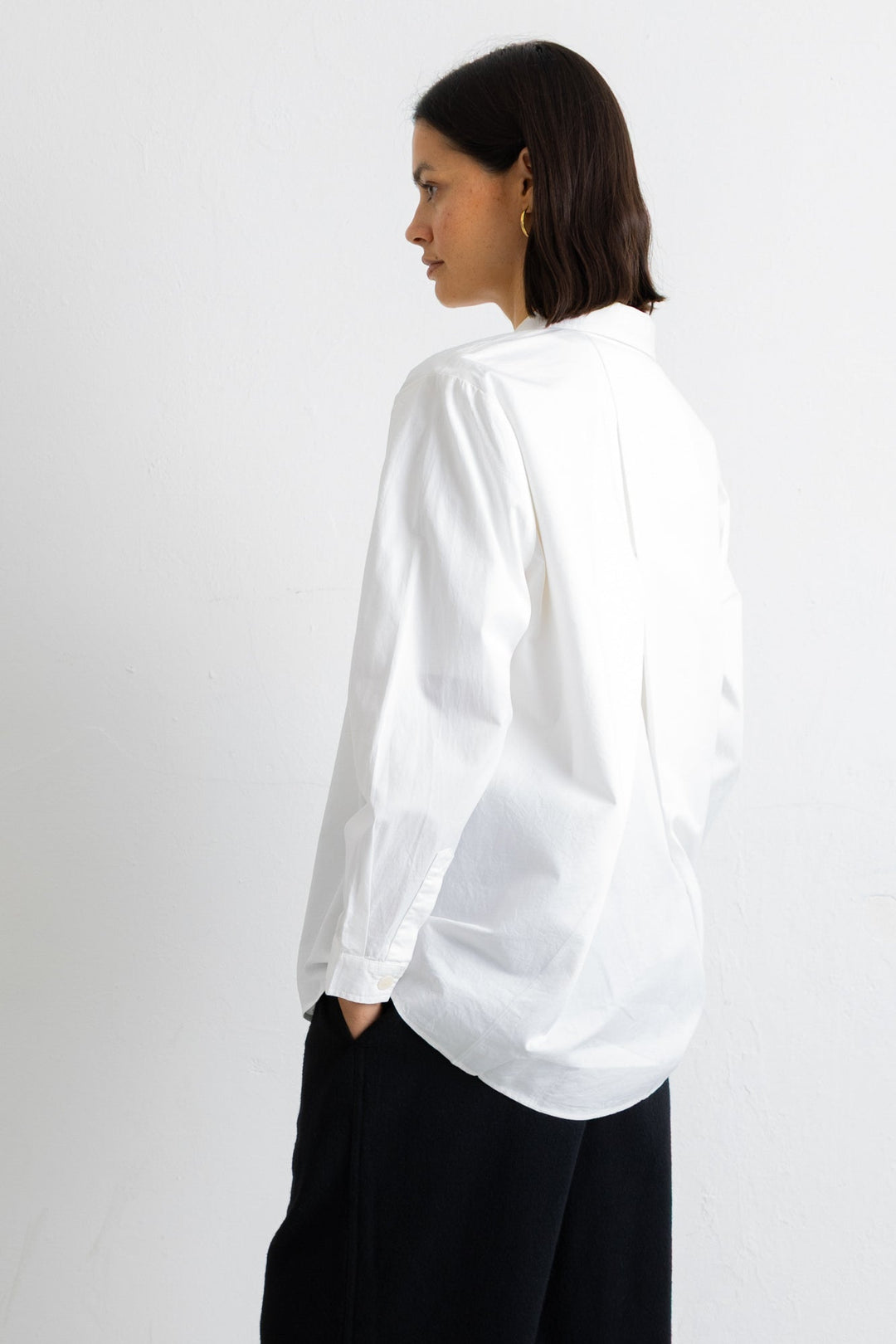 Cross Pleat Shirt - White Poplin