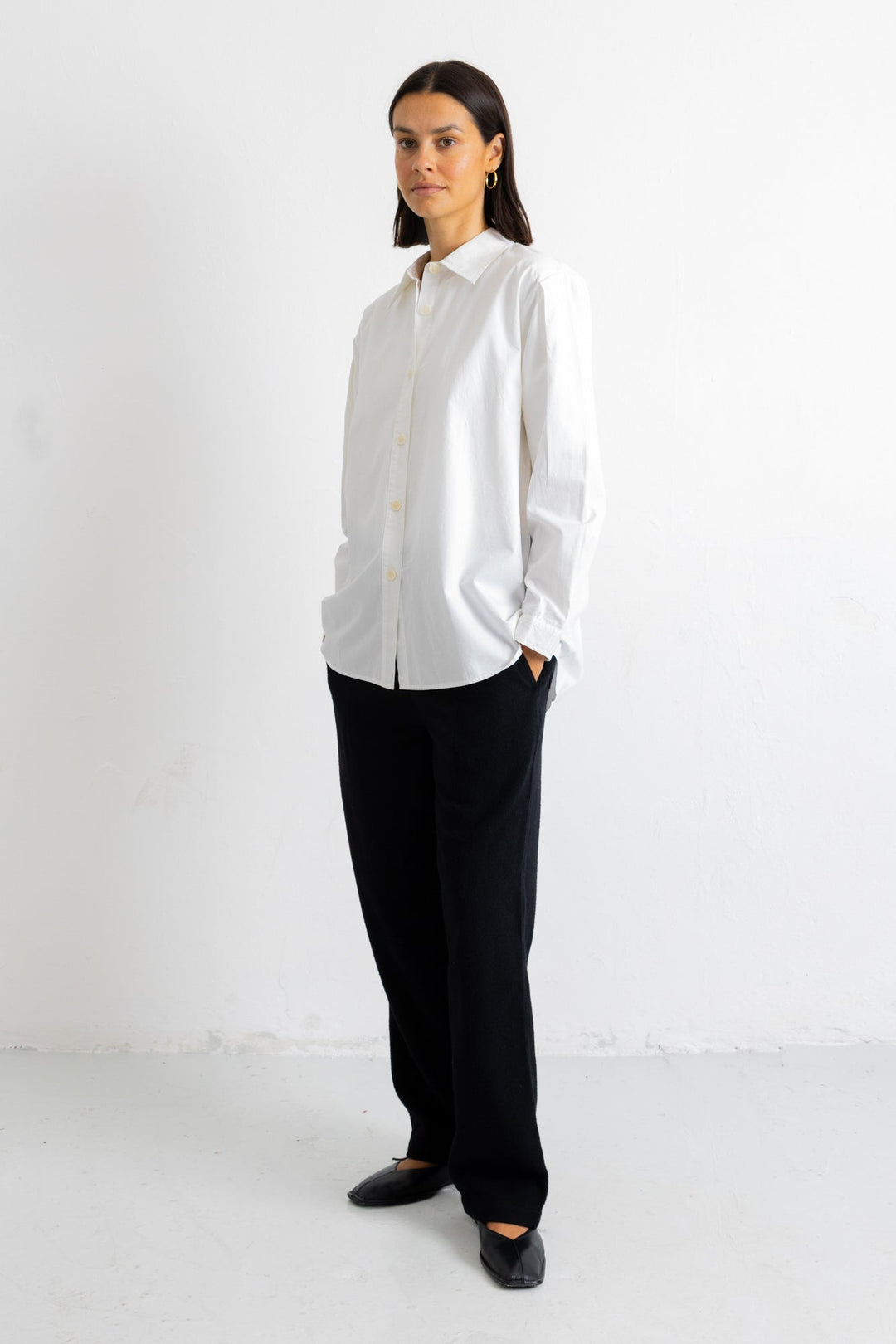 Cross Pleat Shirt - White Poplin