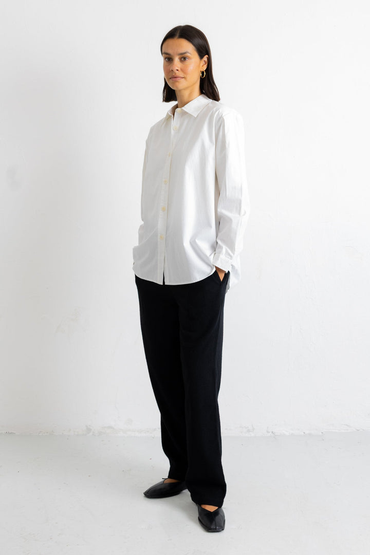Cross Pleat Shirt - White Poplin