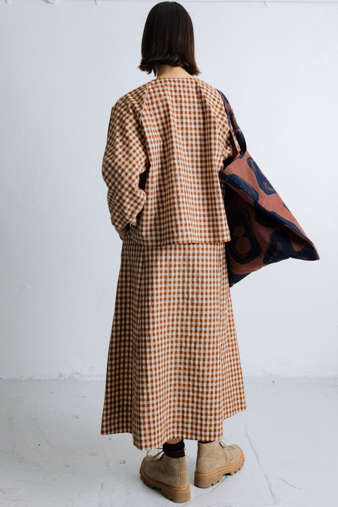 Full Length Seam Skirt - Clay Gingham