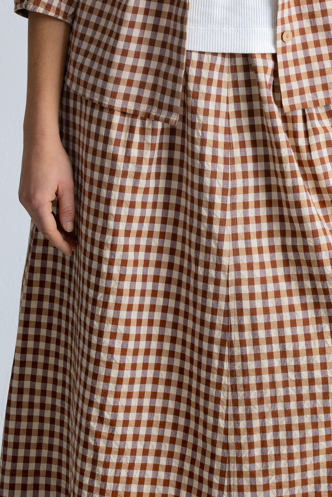 Full Length Seam Skirt - Clay Gingham