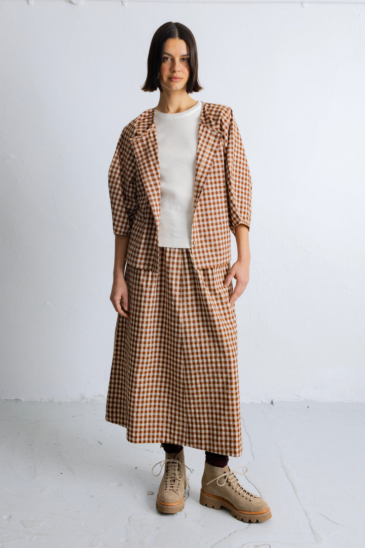 Full Length Seam Skirt - Clay Gingham