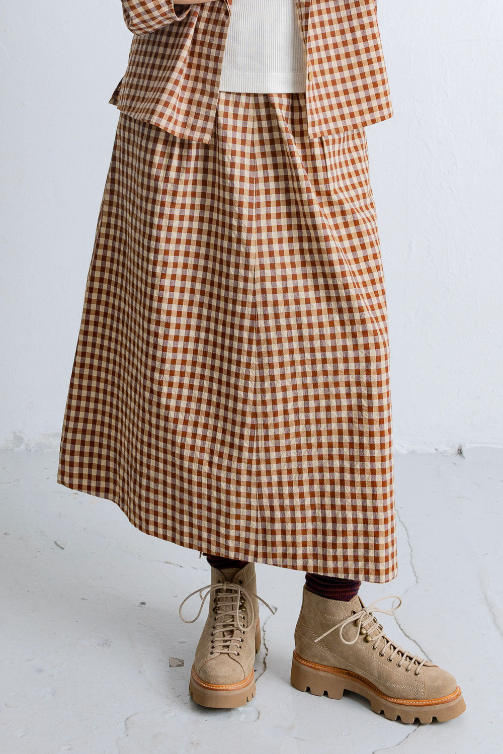 Full Length Seam Skirt - Clay Gingham