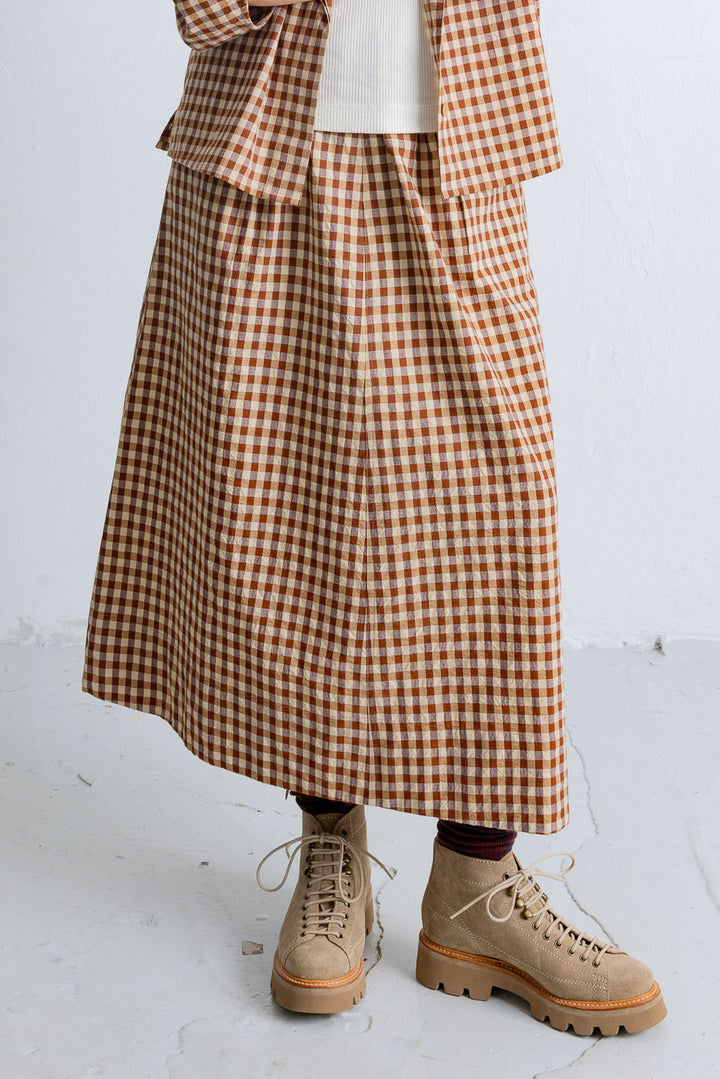 Full Length Seam Skirt - Clay Gingham