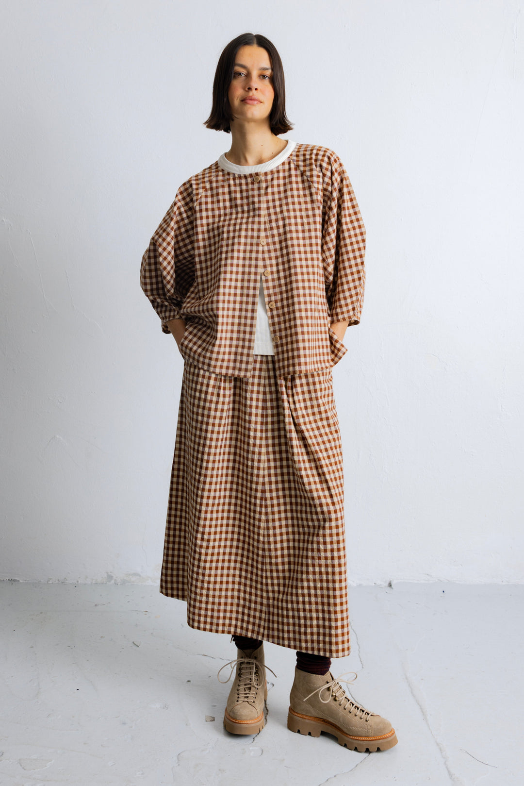Full Length Seam Skirt - Clay Gingham