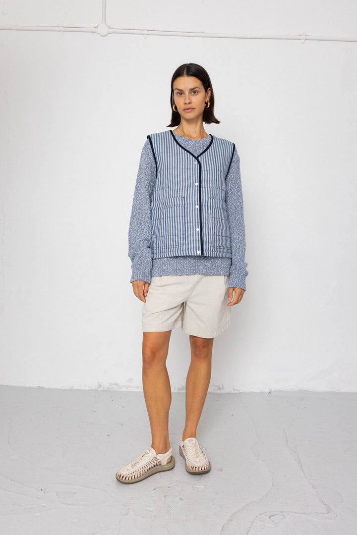 Gilet - Indigo Crinkle Mini Check - Frontiers Woman