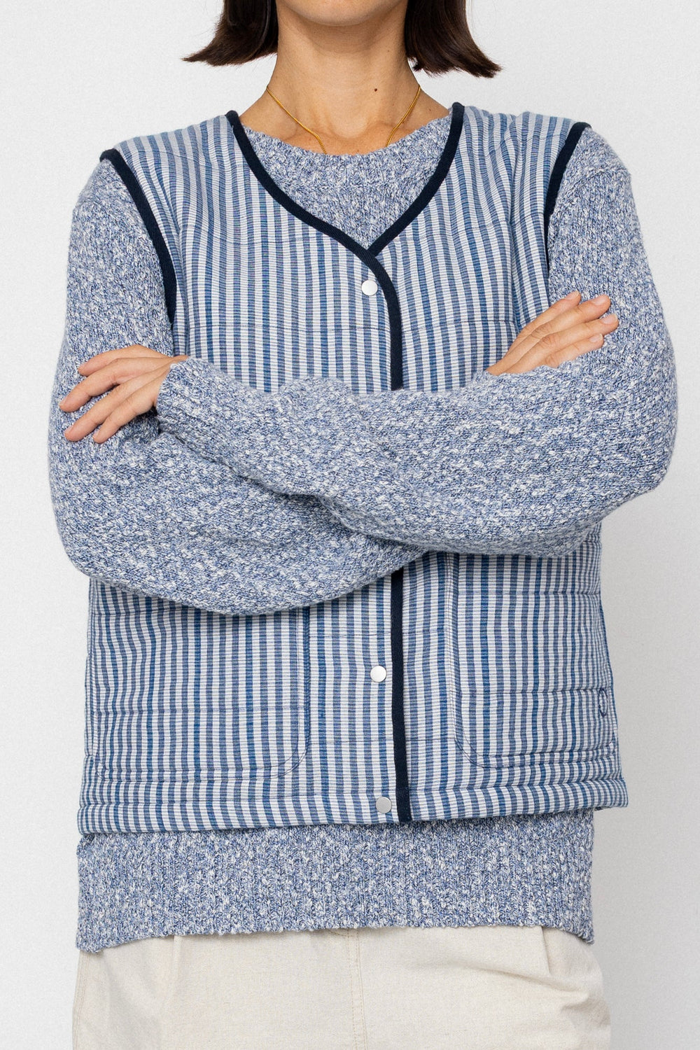 Gilet - Indigo Crinkle Mini Check - Frontiers Woman