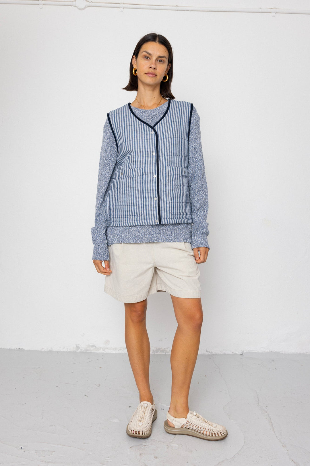 Gilet - Indigo Crinkle Mini Check - Frontiers Woman