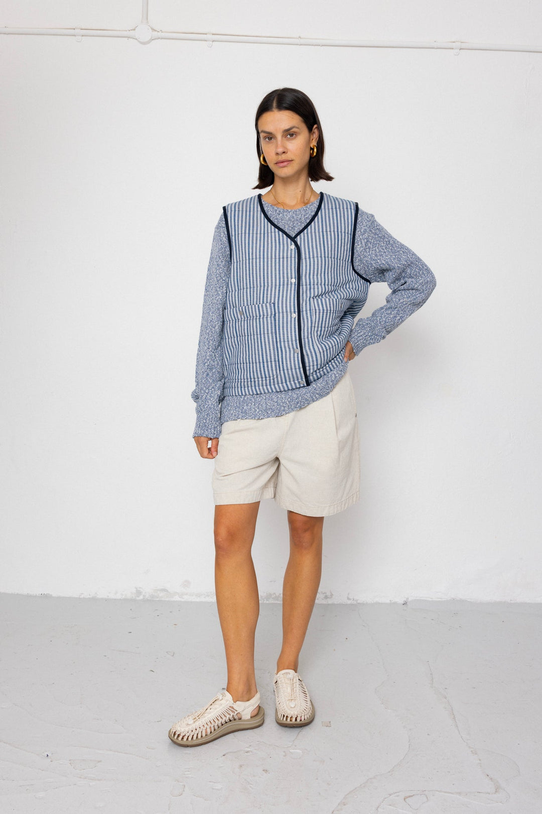 Gilet - Indigo Crinkle Mini Check - Frontiers Woman