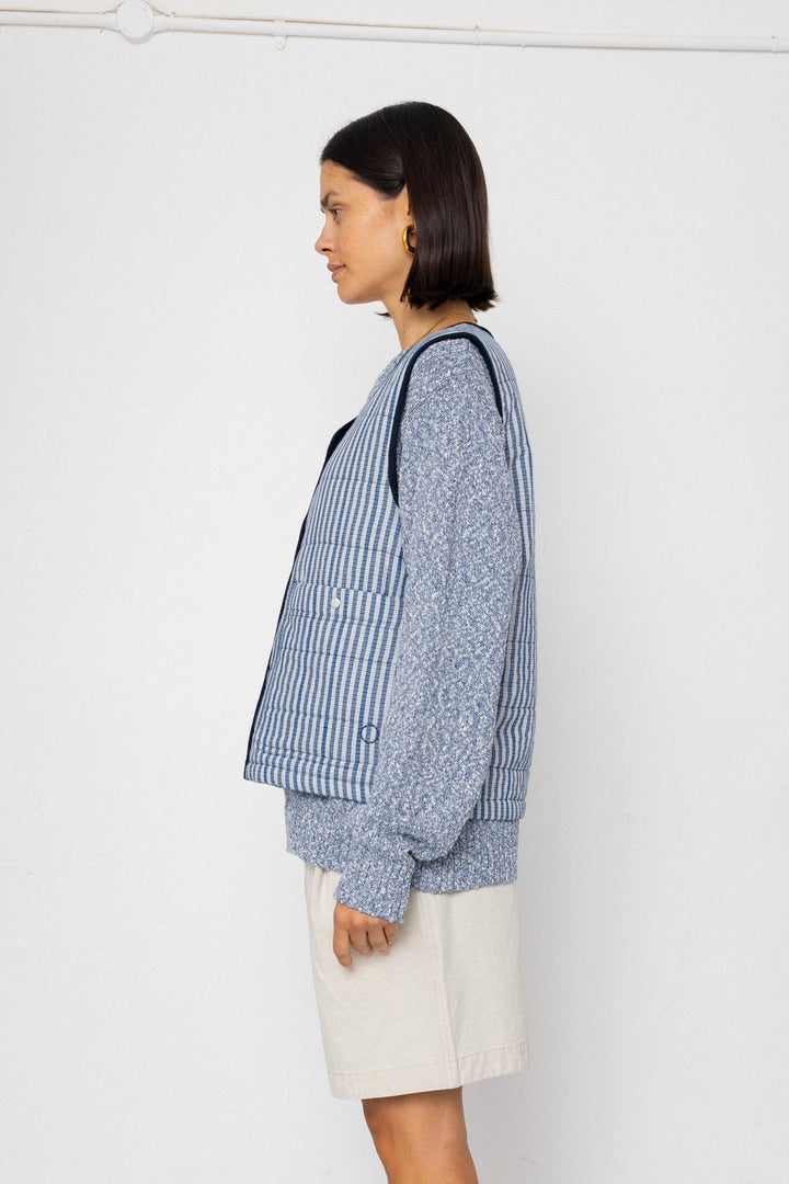 Gilet - Indigo Crinkle Mini Check - Frontiers Woman