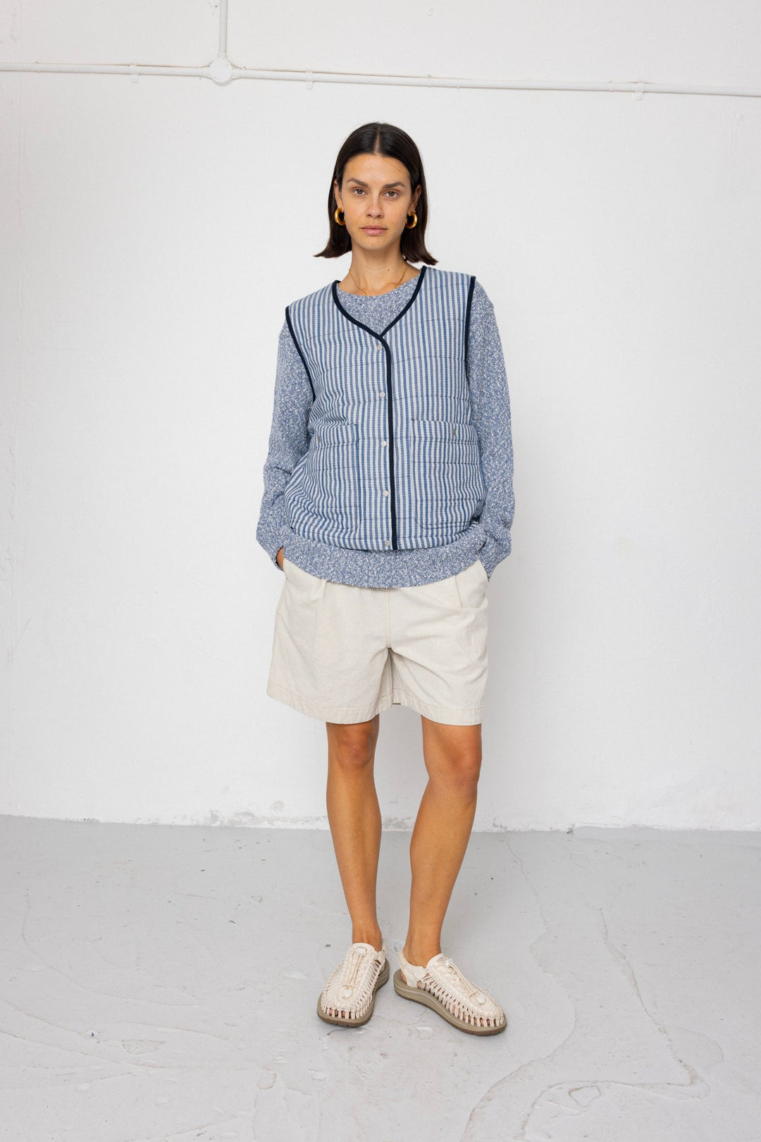 Gilet - Indigo Crinkle Mini Check - Frontiers Woman