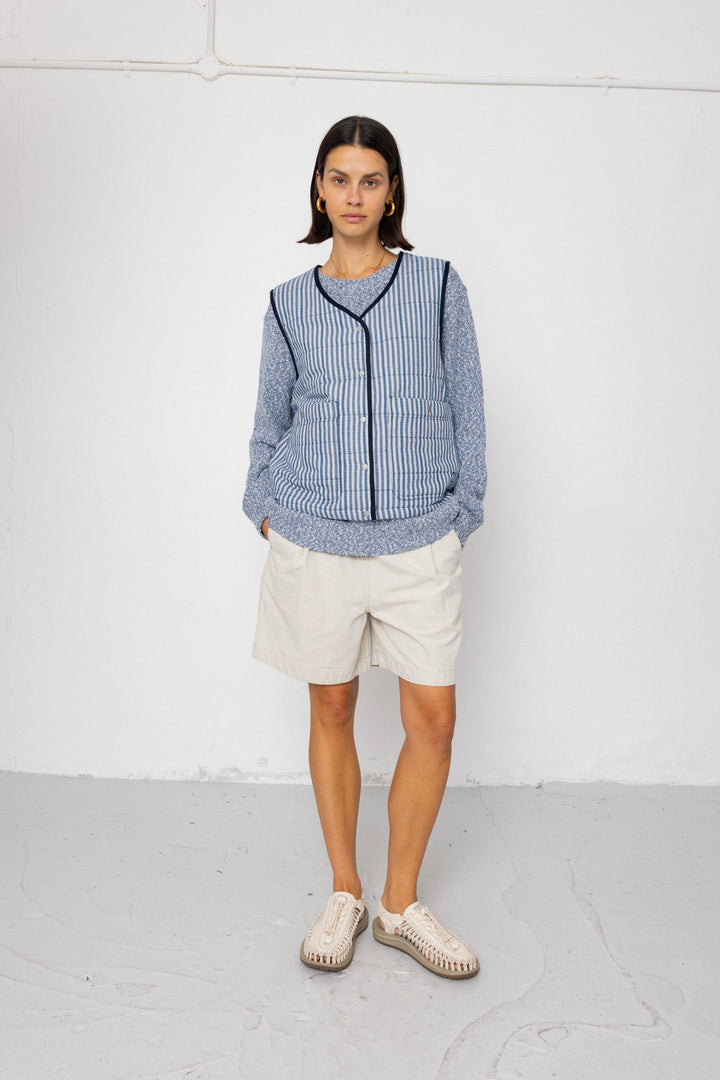 Gilet - Indigo Crinkle Mini Check - Frontiers Woman