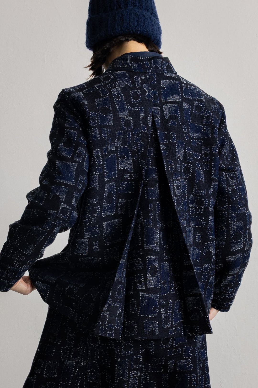 Pleated Shirt - Deep Indigo Jaquard