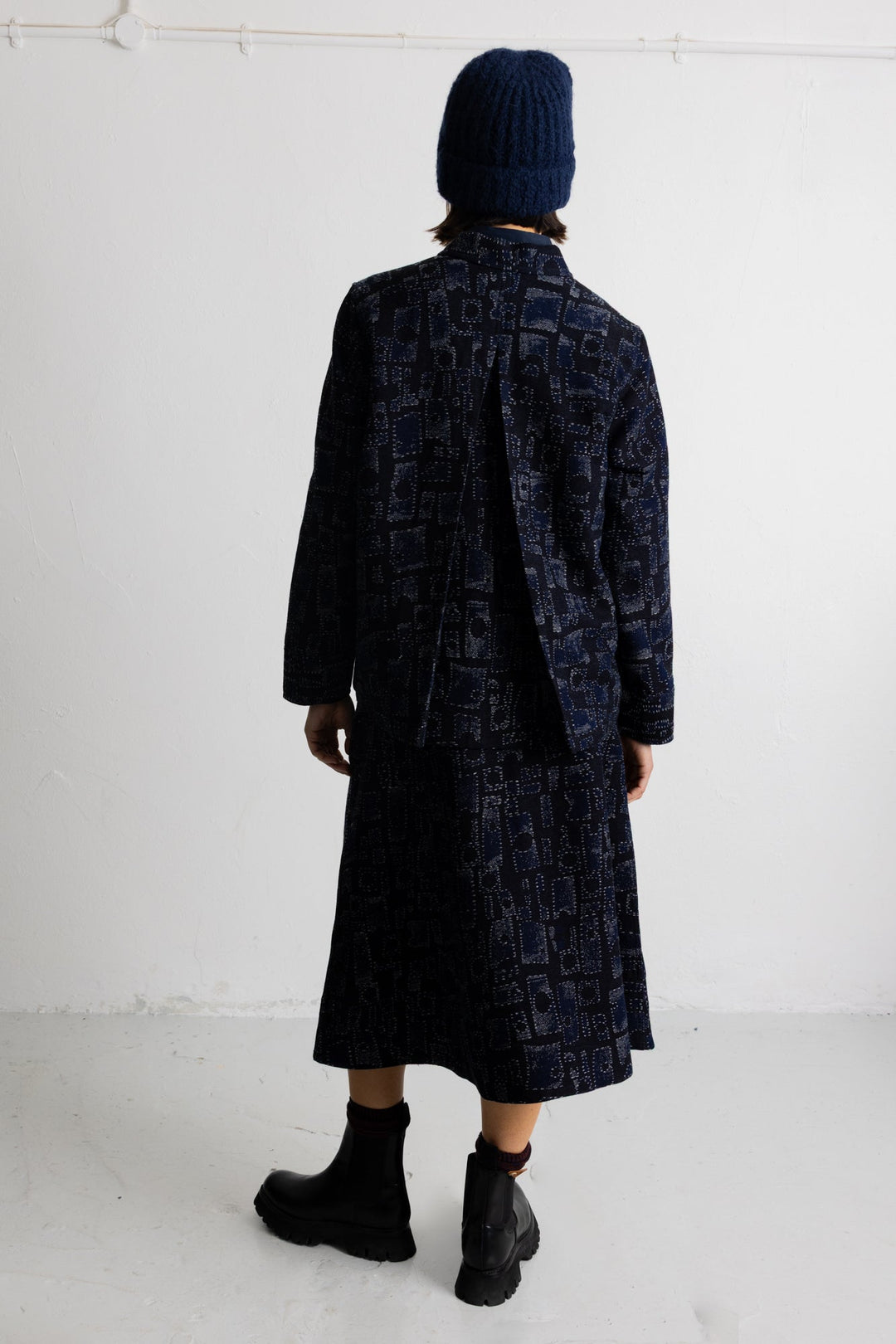 Pleated Shirt - Deep Indigo Jaquard