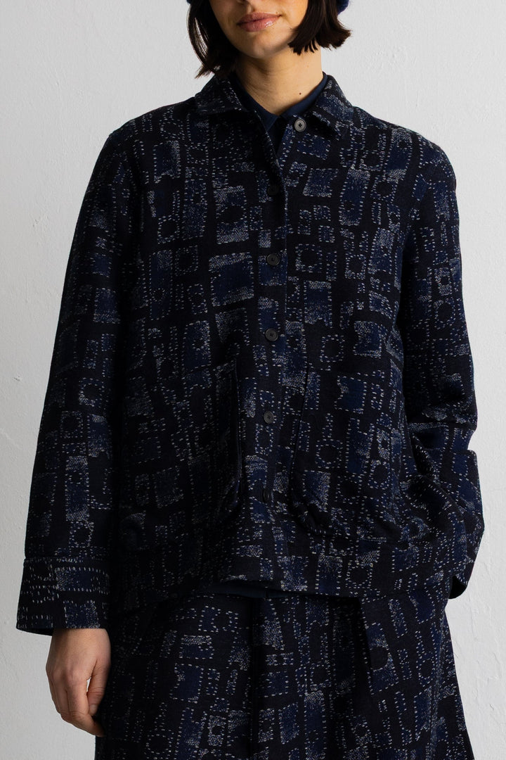 Pleated Shirt - Deep Indigo Jaquard