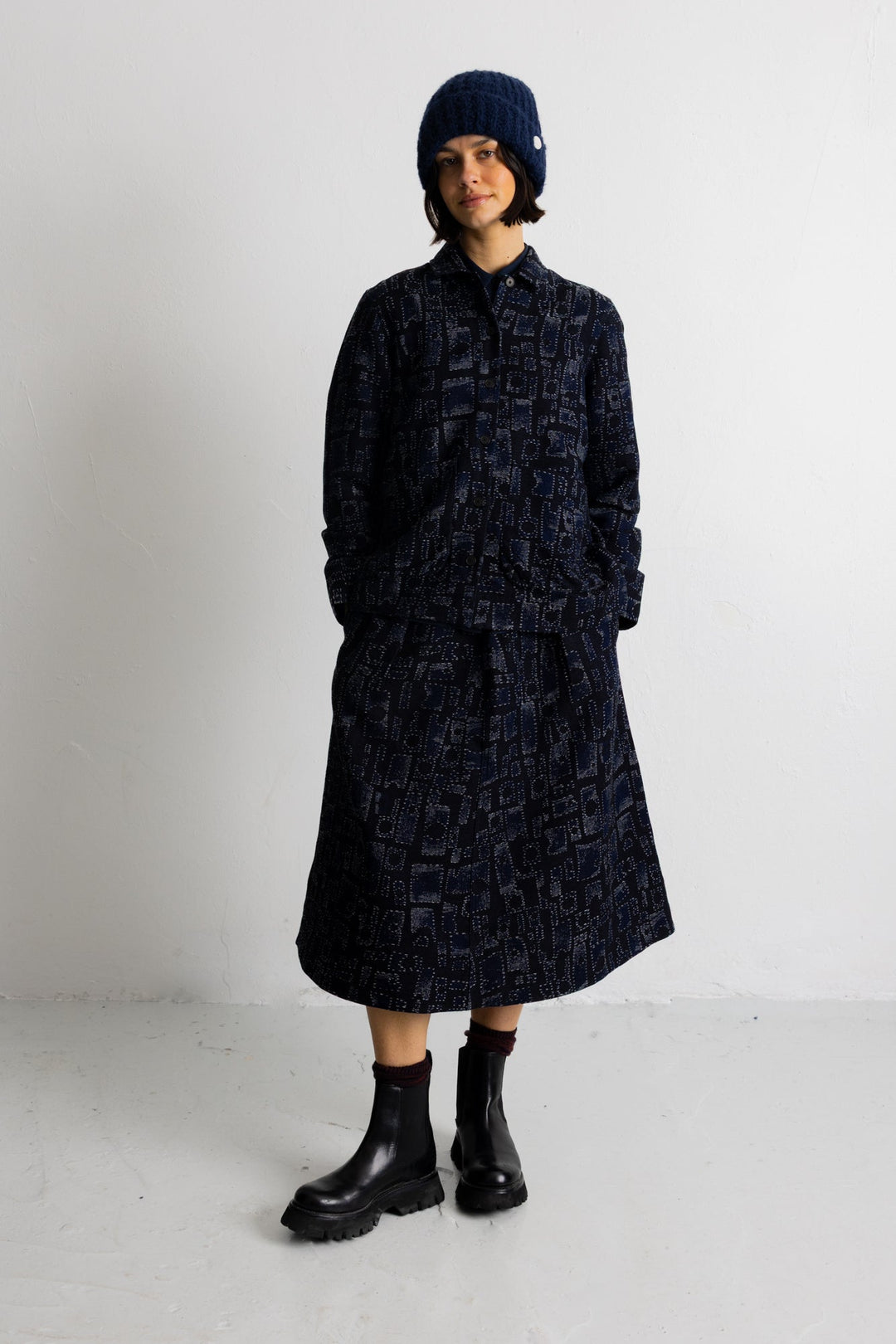 Pleated Shirt - Deep Indigo Jaquard