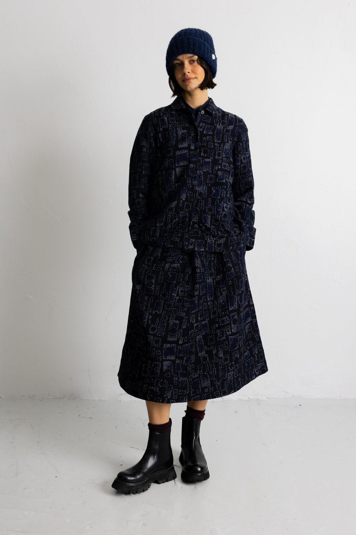 Pleated Shirt - Deep Indigo Jaquard