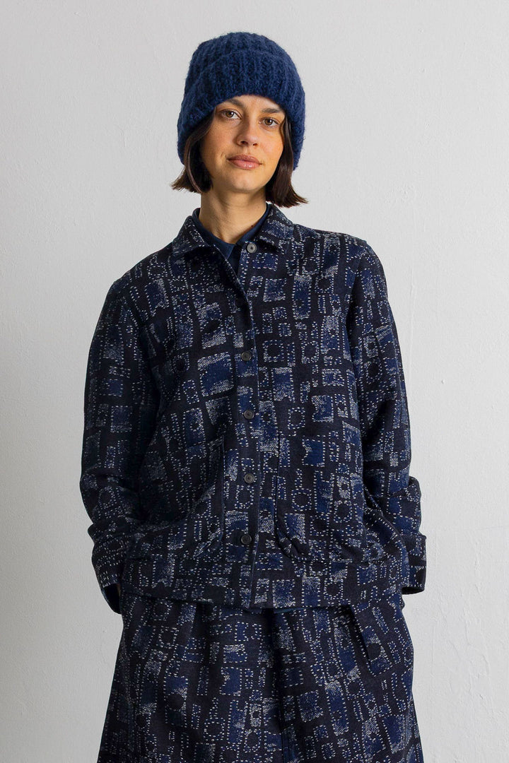 Pleated Shirt - Deep Indigo Jaquard