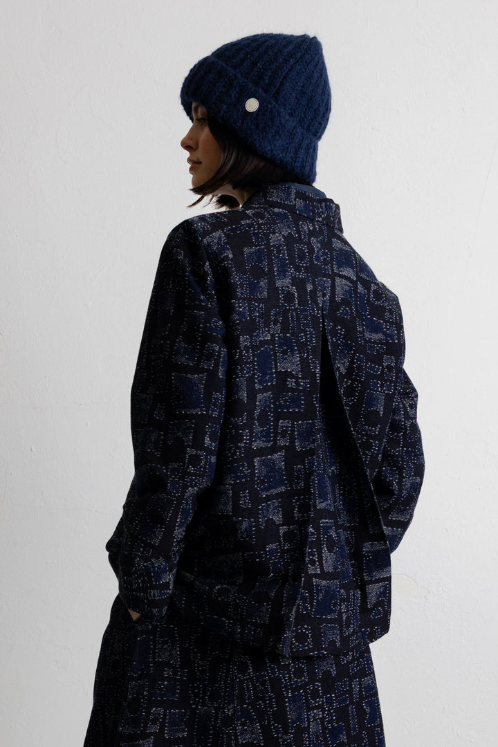 Pleated Shirt - Deep Indigo Jaquard
