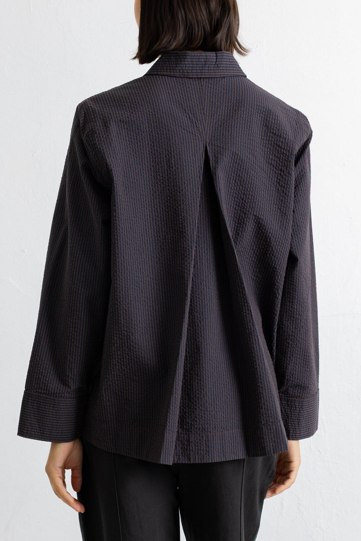 Pleated Shirt - Deep Navy Chestnut Seersucker