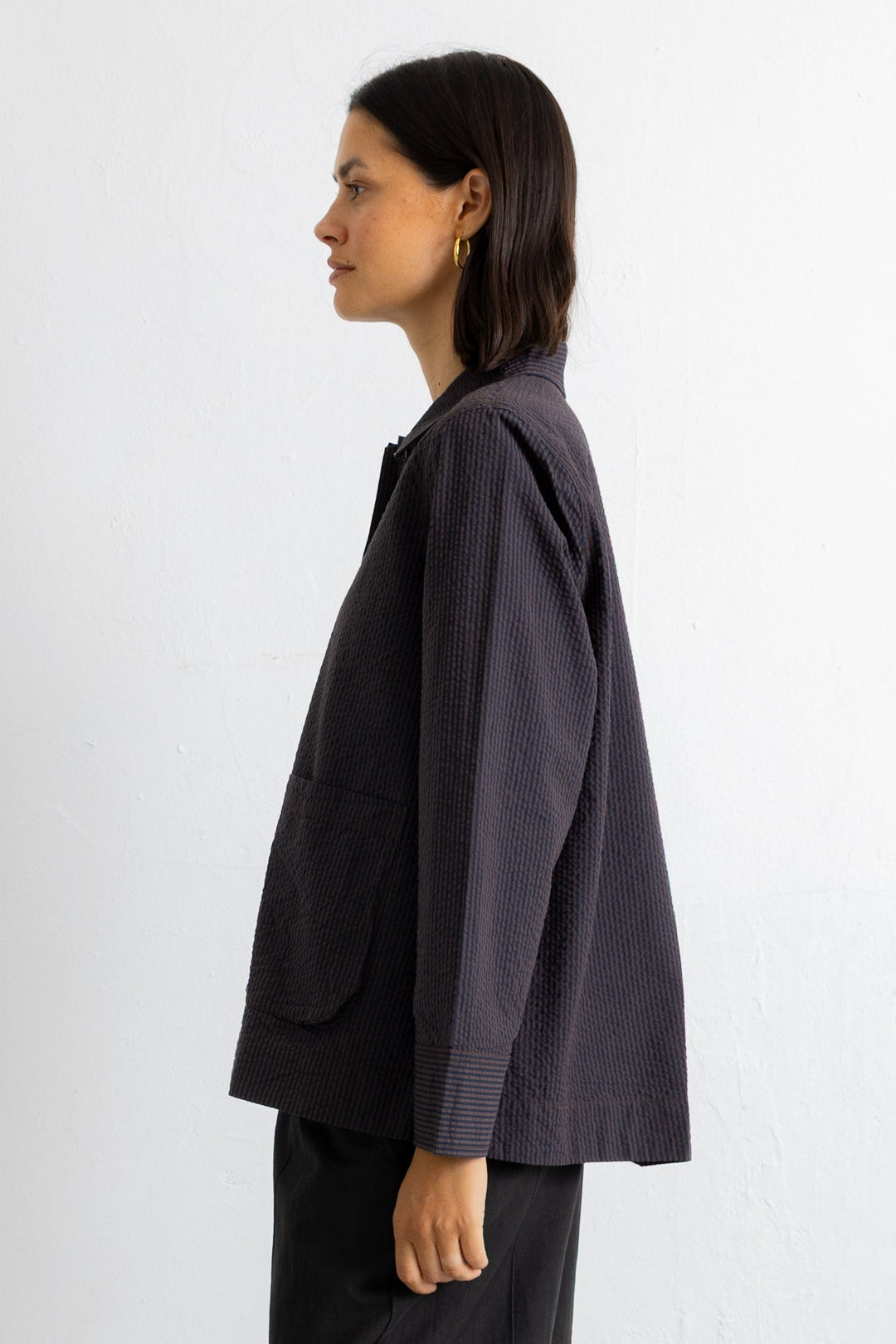 Pleated Shirt - Deep Navy Chestnut Seersucker