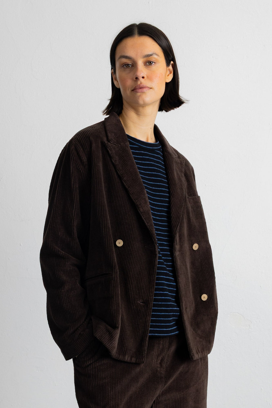 Relaxed Fit Blazer - Chocolate Chunky Cord