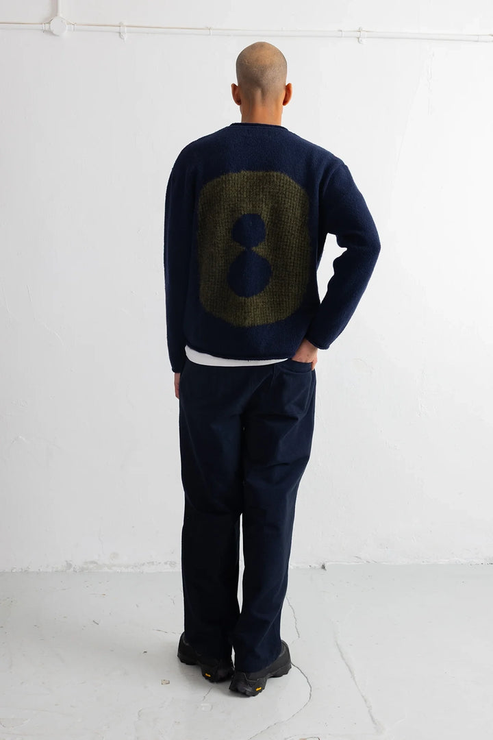 Slouch Crew - Navy Olive Cast Intarsia