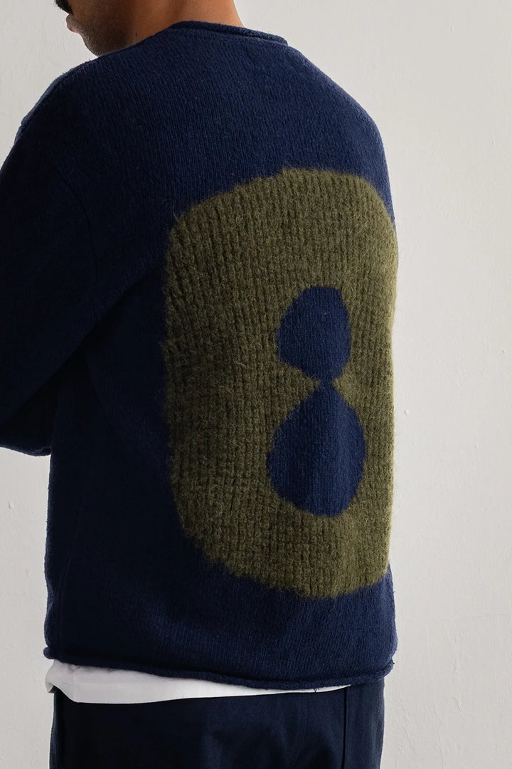 Slouch Crew - Navy Olive Cast Intarsia