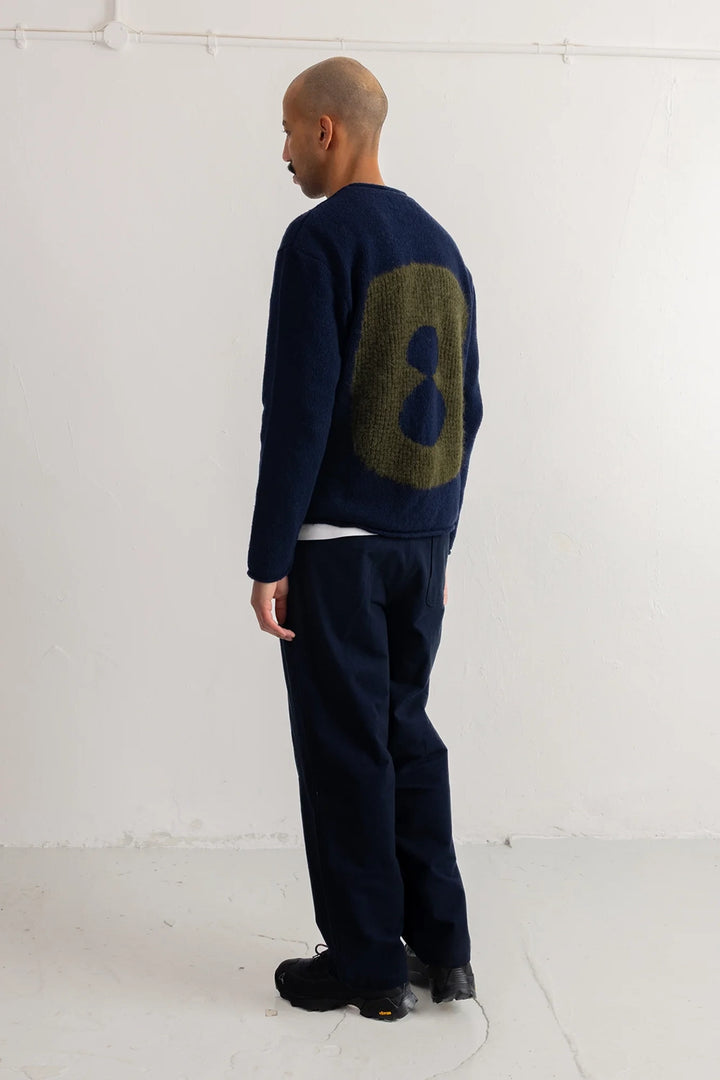Slouch Crew - Navy Olive Cast Intarsia