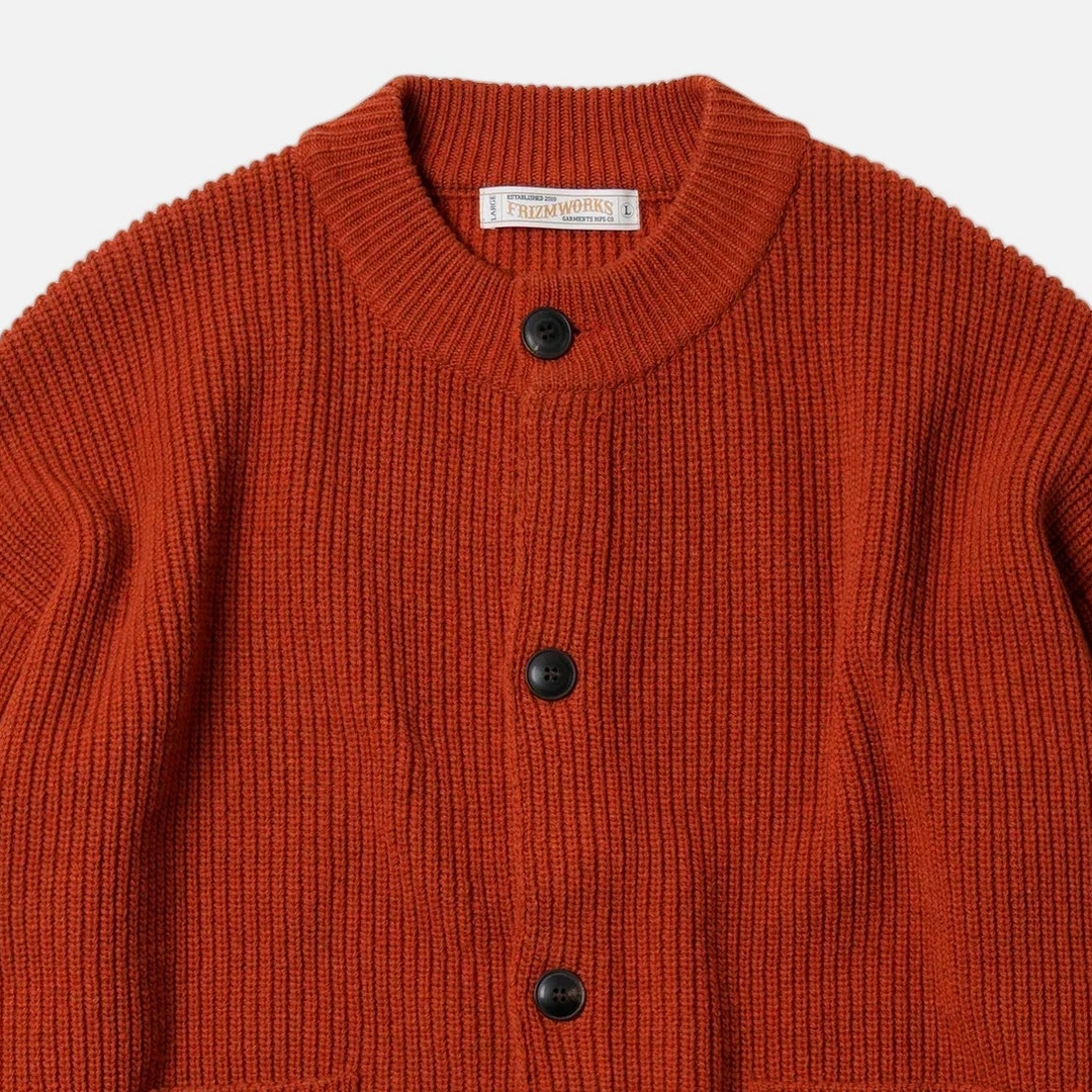 Heavy Wool Round Cardigan - Brick