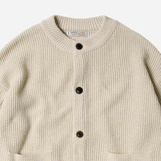 Heavy Wool Round Cardigan - Cream