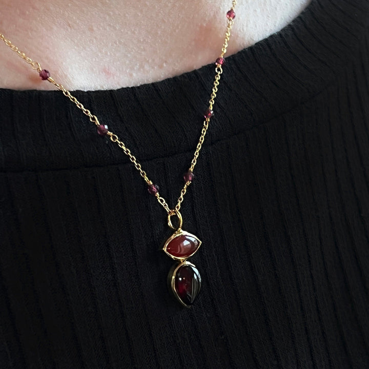 Indira Red Onyx & Garnet Rosary Pendant Necklace