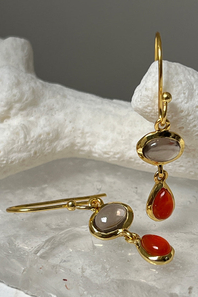 Isha Earrings With Smokey Quartz And Red Onyx