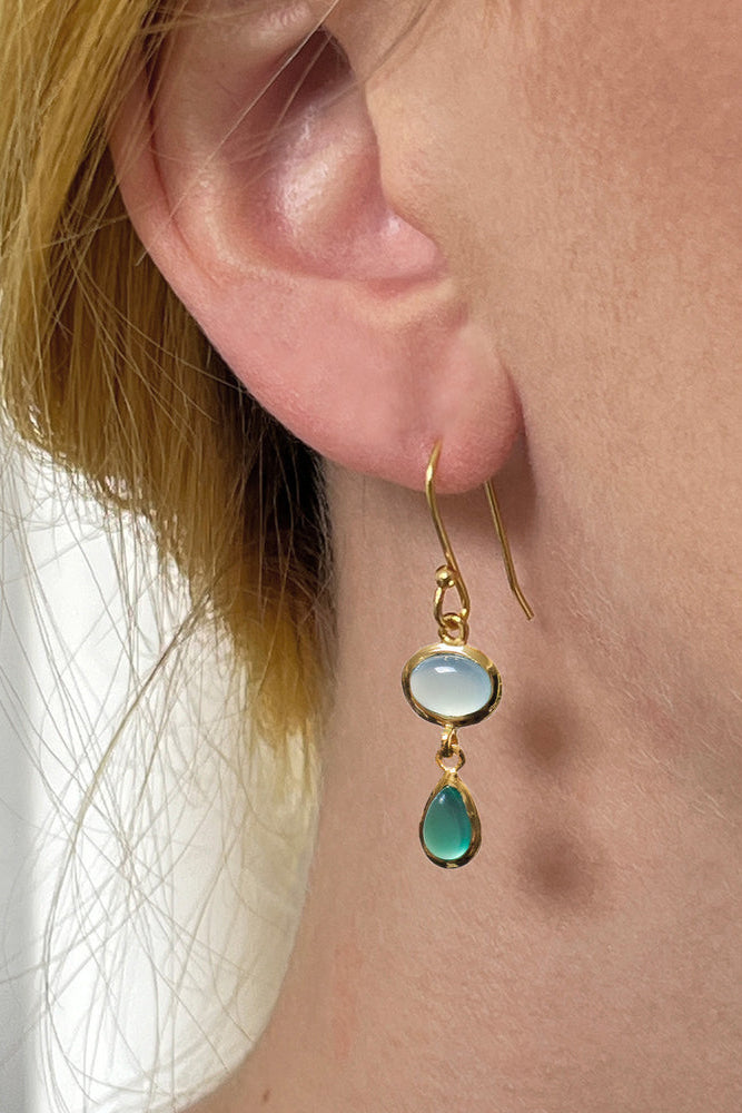 Isha Earrings With Green Onyx And Aqua Chalcedony