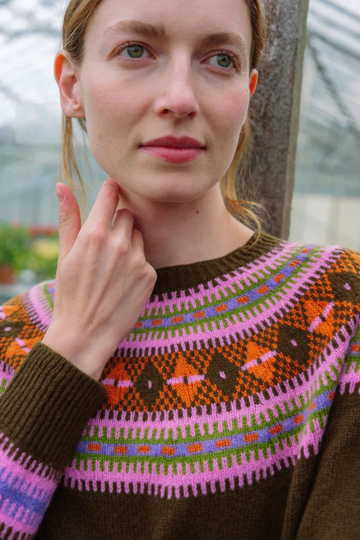 Fairisle Yoke Jumper in Khaki Brown