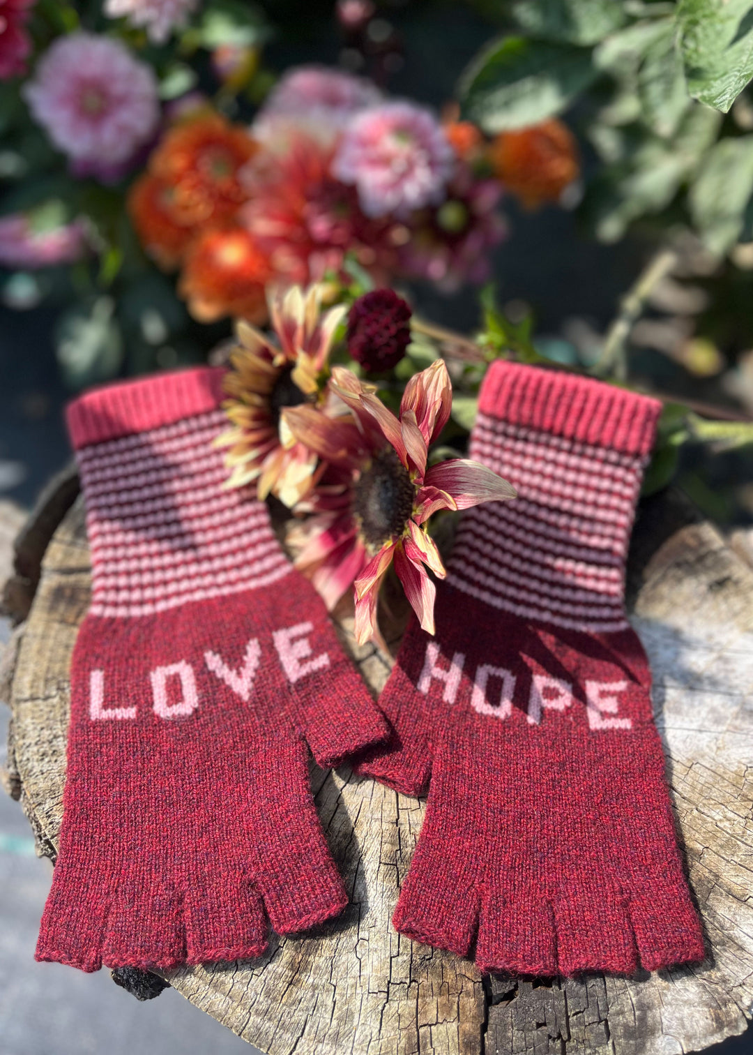 Love & Hope Fingerless Gloves - Berry/Pink