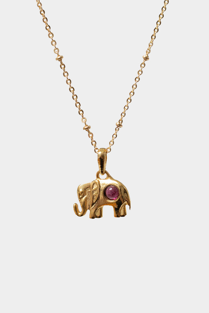 Lucky Elephant Charm with Garnet on Short Satellite Chain