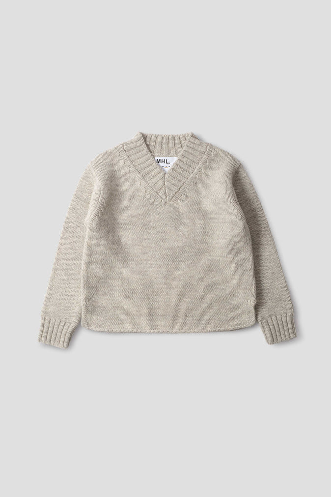 Chunky V Neck Jumper - Limestone