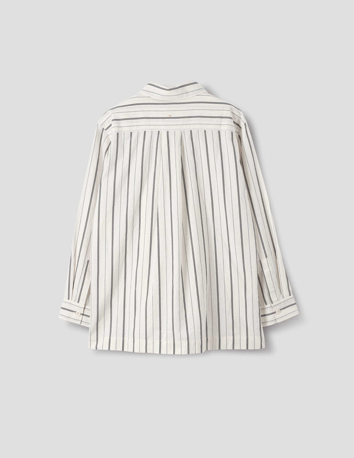 Pull on Japanese Wide Stripe Shirt - Off White/Navy
