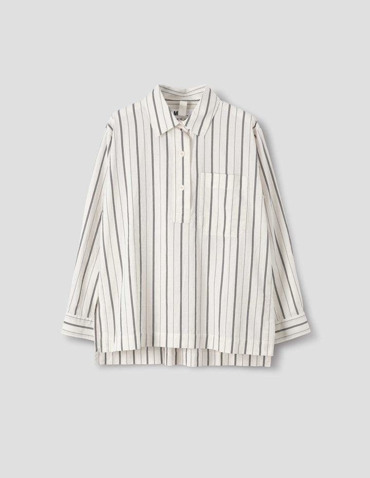 Pull on Japanese Wide Stripe Shirt - Off White/Navy