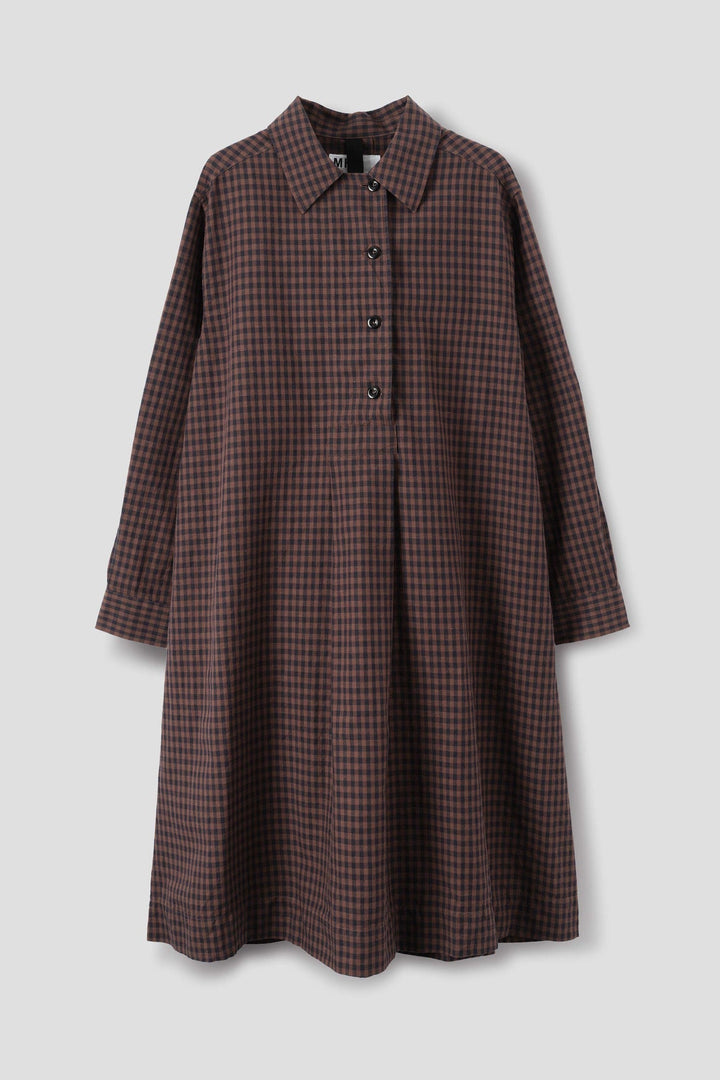 Offset Placket Dress -Chestnut Gingham