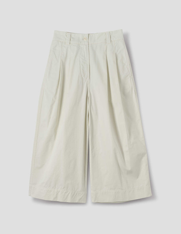 Pleated Culottes Soft Dense Cotton - Chalk