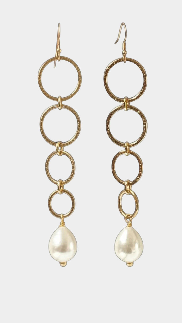Hammered Hoop and Pearl Drop Earrings