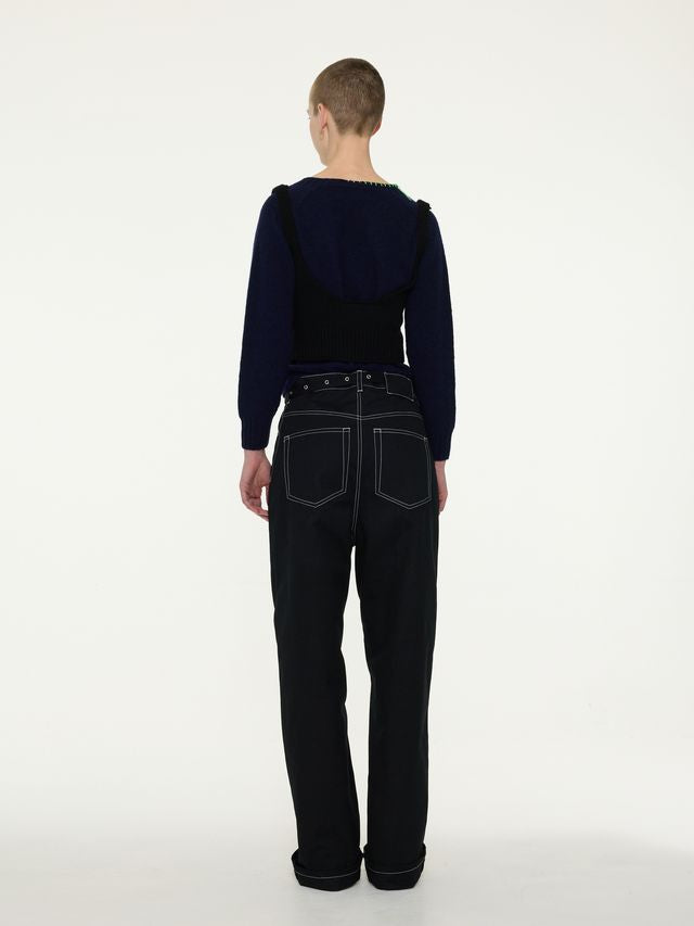 Embellished Crew Neck Cardigan - Navy