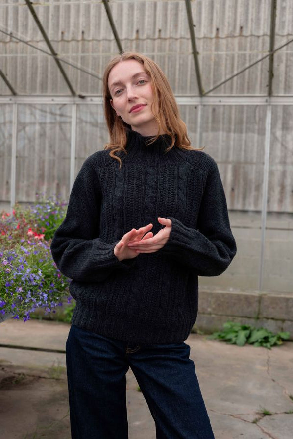 Cable High-Neck Chunky Jumper in Charcoal